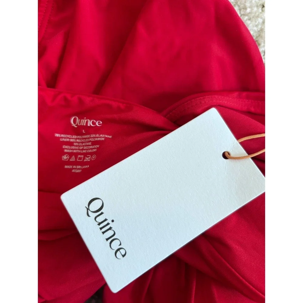 NWT Quince Cherry Red Italian Plunge One-Piece Swimsuit Size Large